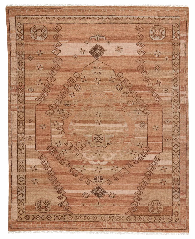 Ziba Hand-Knotted Medallion Blush/ Beige Area Rug (9'X12')