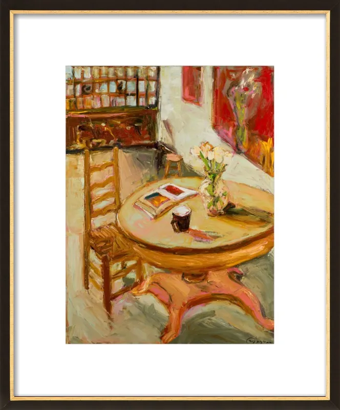 Still Life with open book on table by Ana Guzman for Artfully Walls
