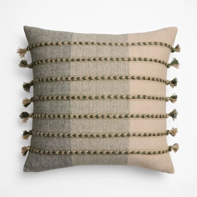Isla Braided Stripe 23"x23" Shadow Sage Green Throw Pillow with Down-Alternative Insert