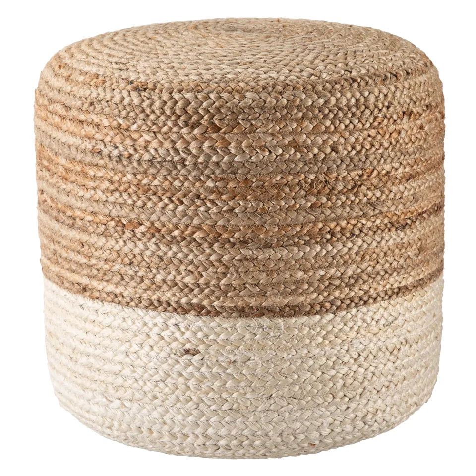Oliana Natural Ombre White/ Beige Cylinder Pouf