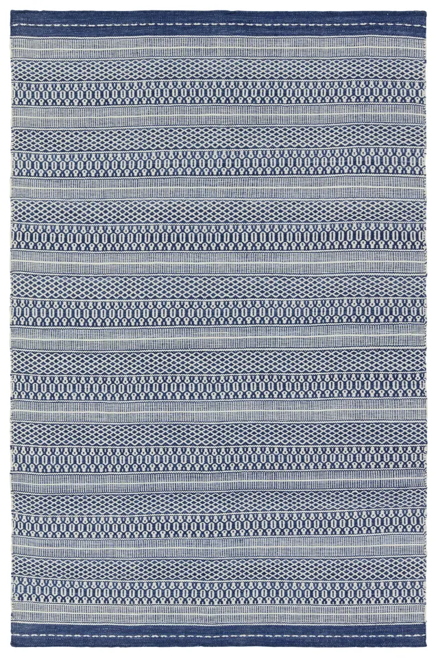 Lenna PNR06 Handmade Outdoor Striped Blue and White Area Rug (4'x6')