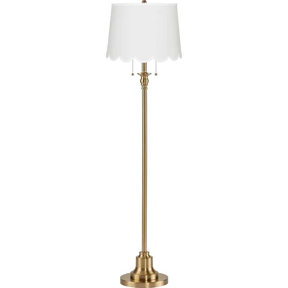 Dyna 58" Antique Brass White Scallop Shade Floor Lamp