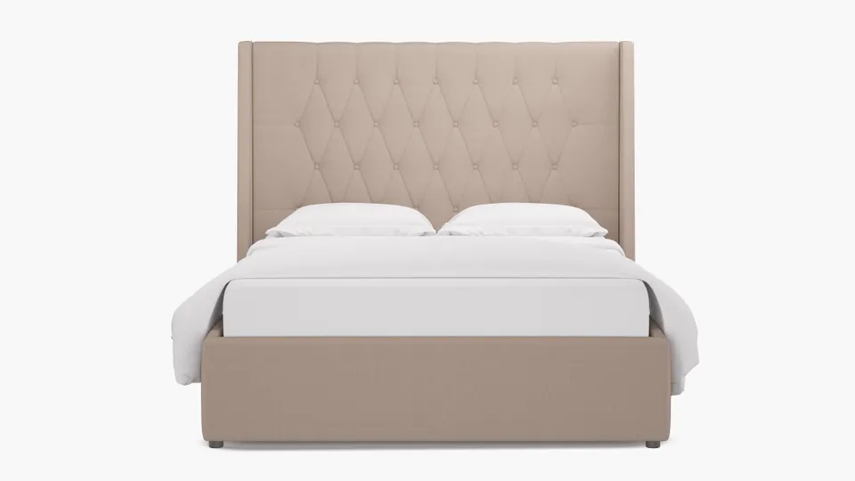 Tufted Wingback Bed, Husk Everyday Linen, King