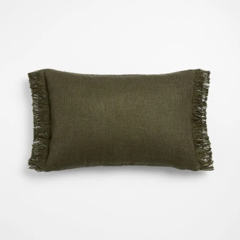Casual Textured Fringe 24"x16" Burnt Green Throw Pillow Cover