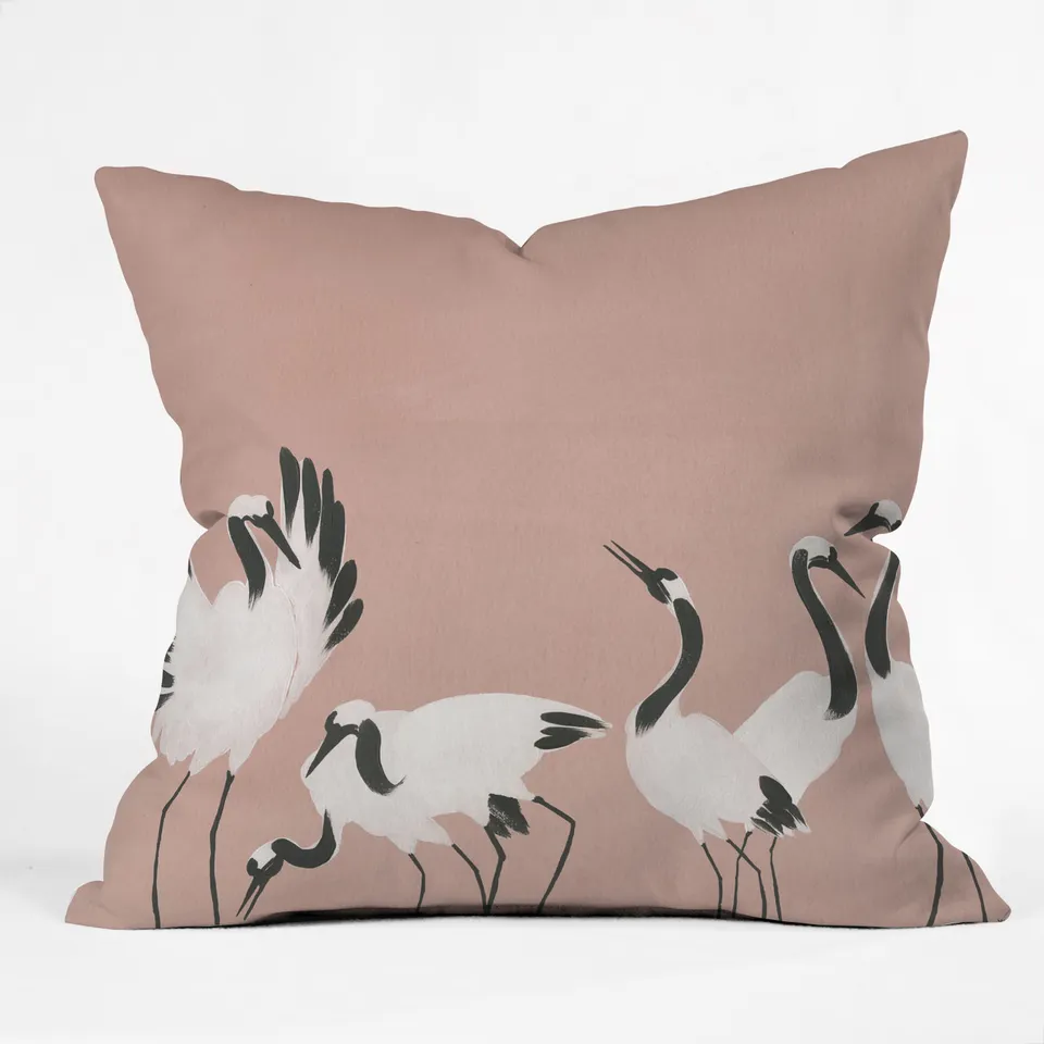 Crane Dance Mauve Pink by Megan Galante - Outdoor Throw Pillow 18" x 18"