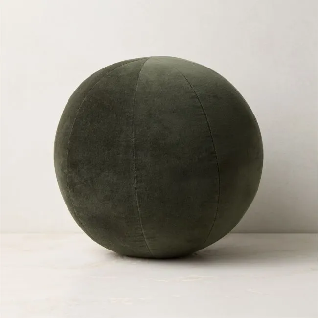 Terre Dark Green Velvet Sphere Throw Pillow 12"