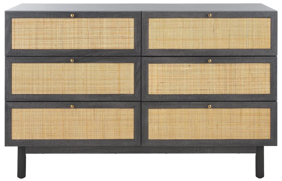 Aino 6 Drawer Dresser - Distressed Black / Natural