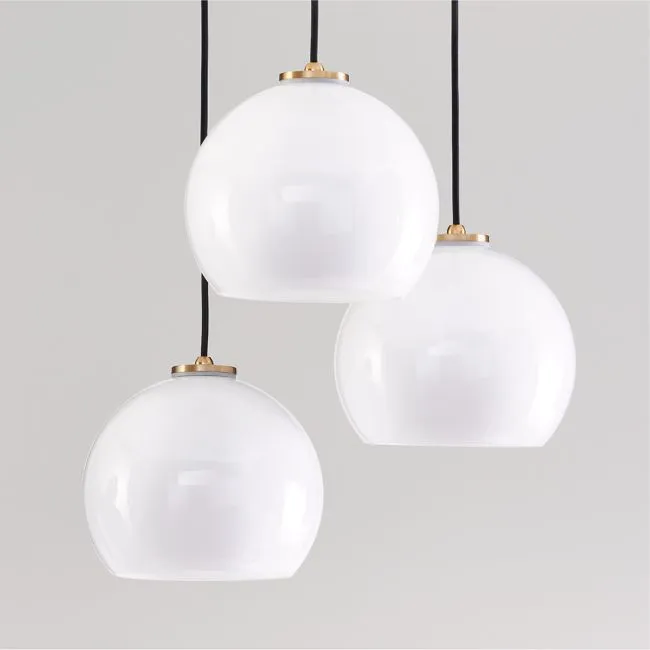 Arren Brass 3-Light Round Pendant with Round Milk Glass Shades 17.3"