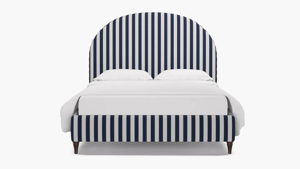 Demilune Bed, Navy Cabana Stripe, Espresso Decorative Tapered Leg, King