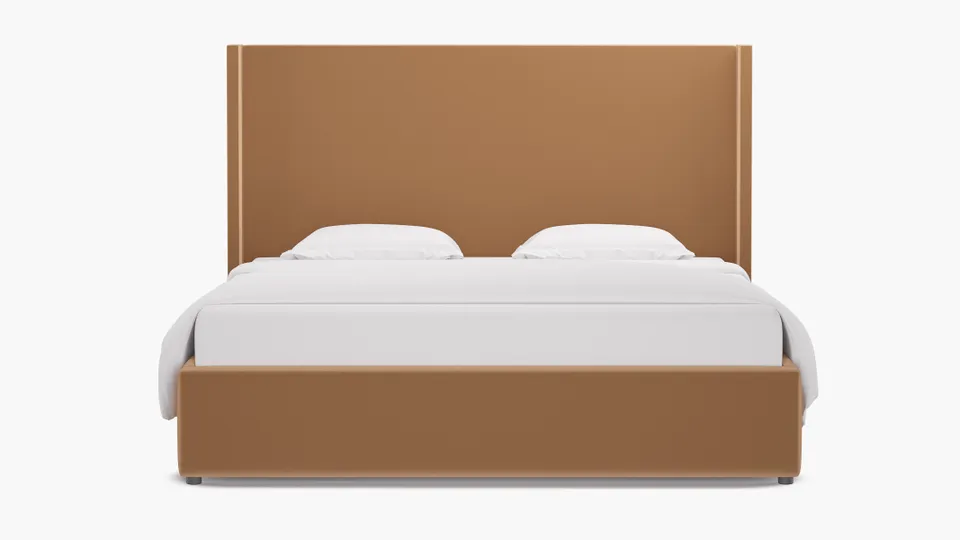 Modern Wingback Bed, Camel Performance Plush Velvet, King