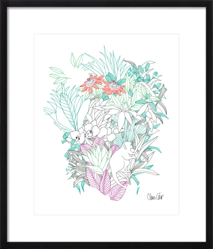 Passionflowers, orchids and the squirrel monkey  by Claire Colin for Artfully Walls