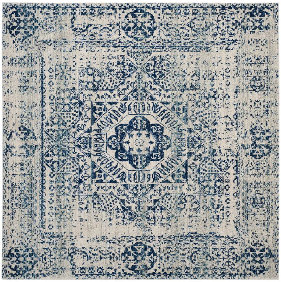 Arlo Home Woven Area Rug, EVK260C, Ivory/Blue,  9' X 9' Square