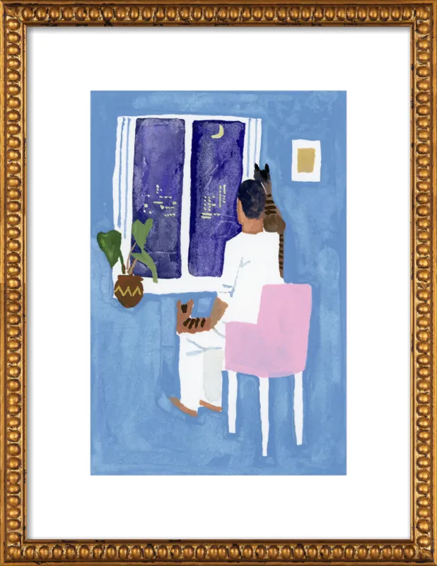 Look at the cat and the moon by Hiroyuki Izutsu for Artfully Walls