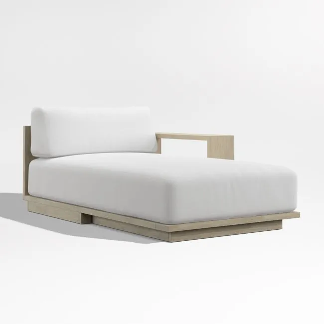 Mallorca Wood Right-Arm Outdoor Chaise Lounge with Canvas White Sunbrella ® Cushions