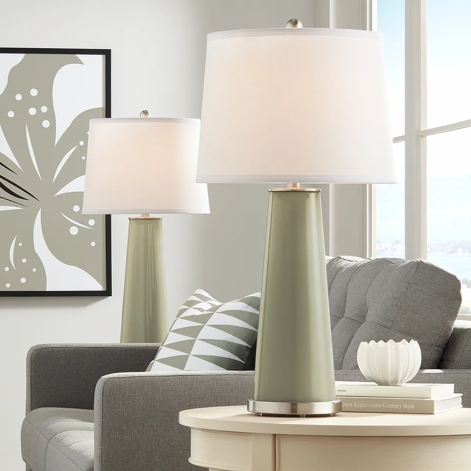 Color Plus Leo 29 1/2" Modern Glass Sage Green Table Lamp Set of 2