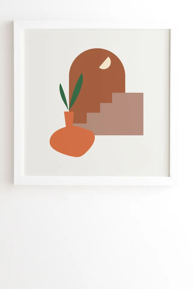 Terracota Minimal Vase by Mambo Art Studio - Framed Wall Art Basic White 20" x 20"