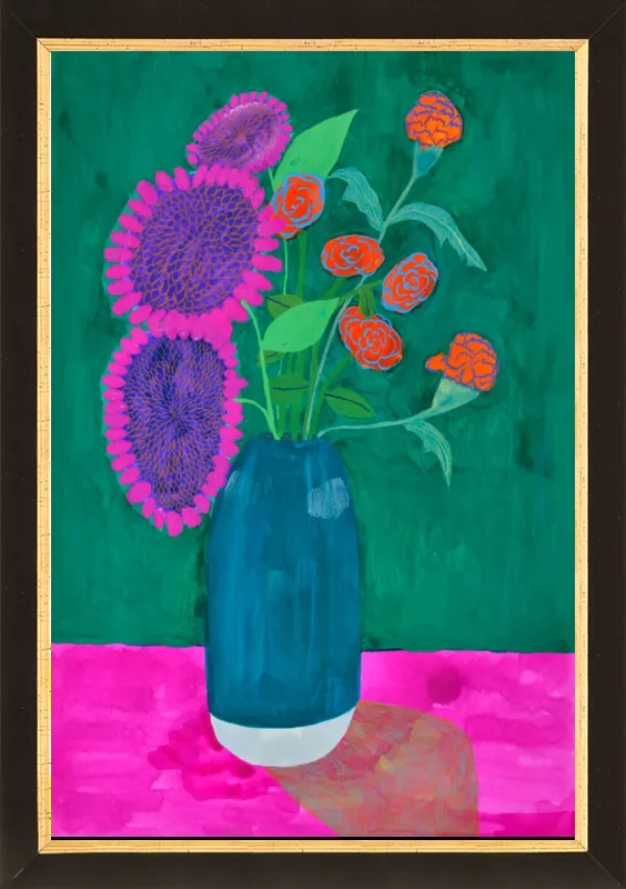 vase with sunflowers and carnations  by Christiane Drapela for Artfully Walls