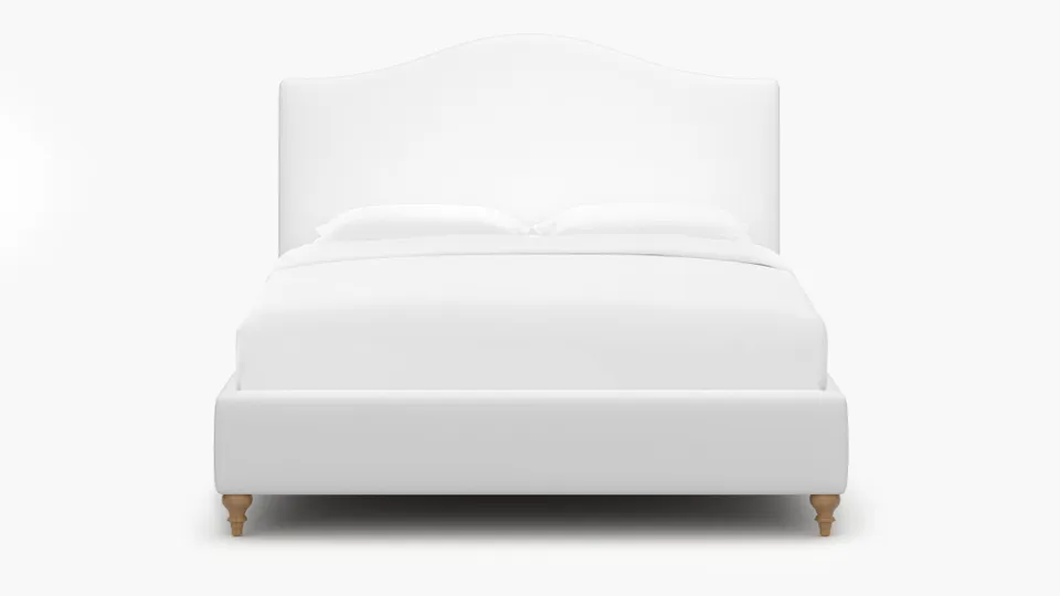Camelback Bed, White Twill, Natural Traditional Turned Leg, King