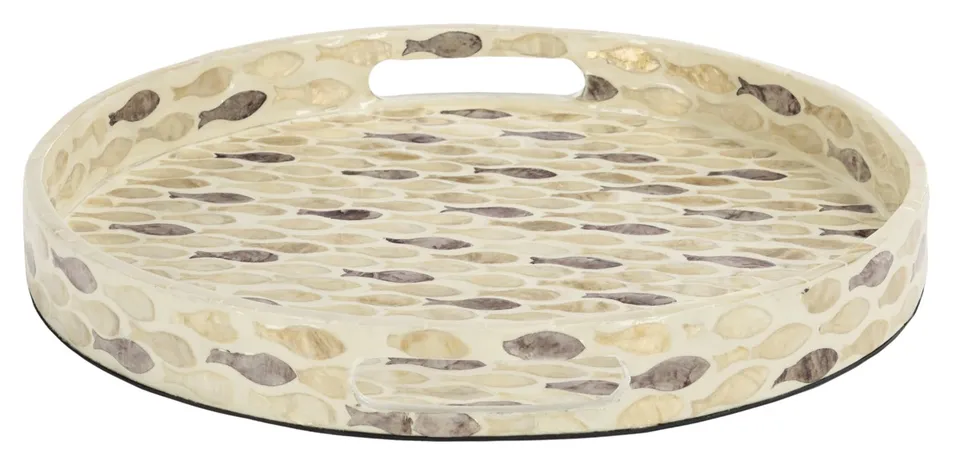 Noemi Round Fish Tray - Beige / Brown