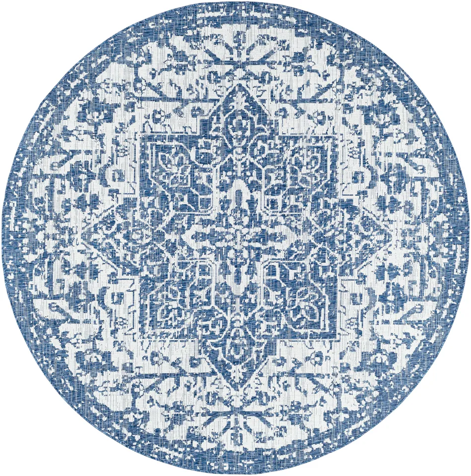 Eagean Blue Outdoor 7'10" x 7'10" Machine Woven Rug