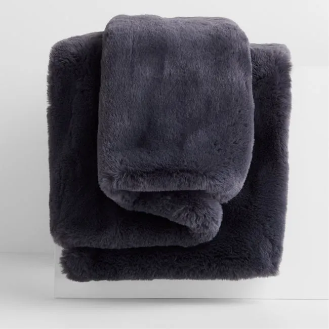 Storm Grey Faux Fur 70"x55" Throw Blanket