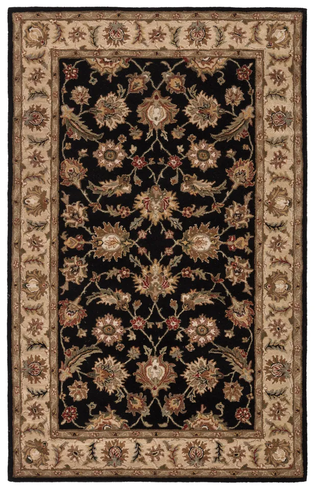 Selene Handmade Floral Black/ Beige Area Rug (9'X12')