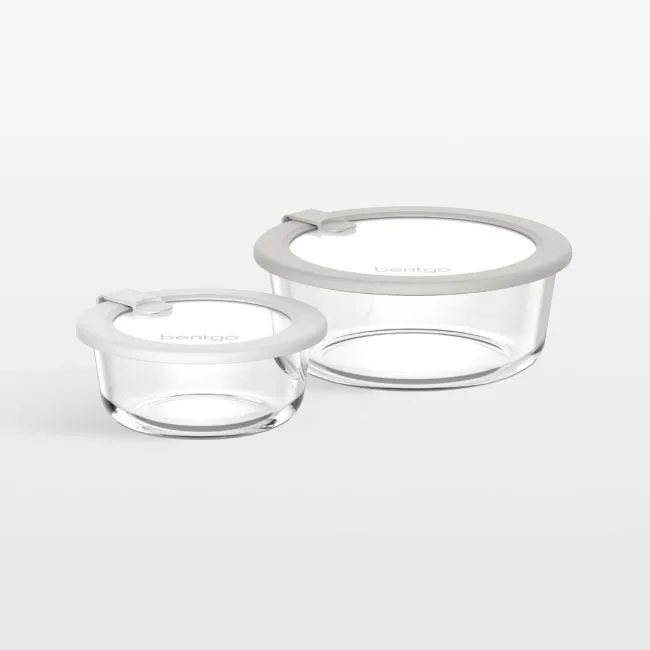 Bentgo Signature 4-Piece White Stone Multi-color Round Glass Food Storage Set