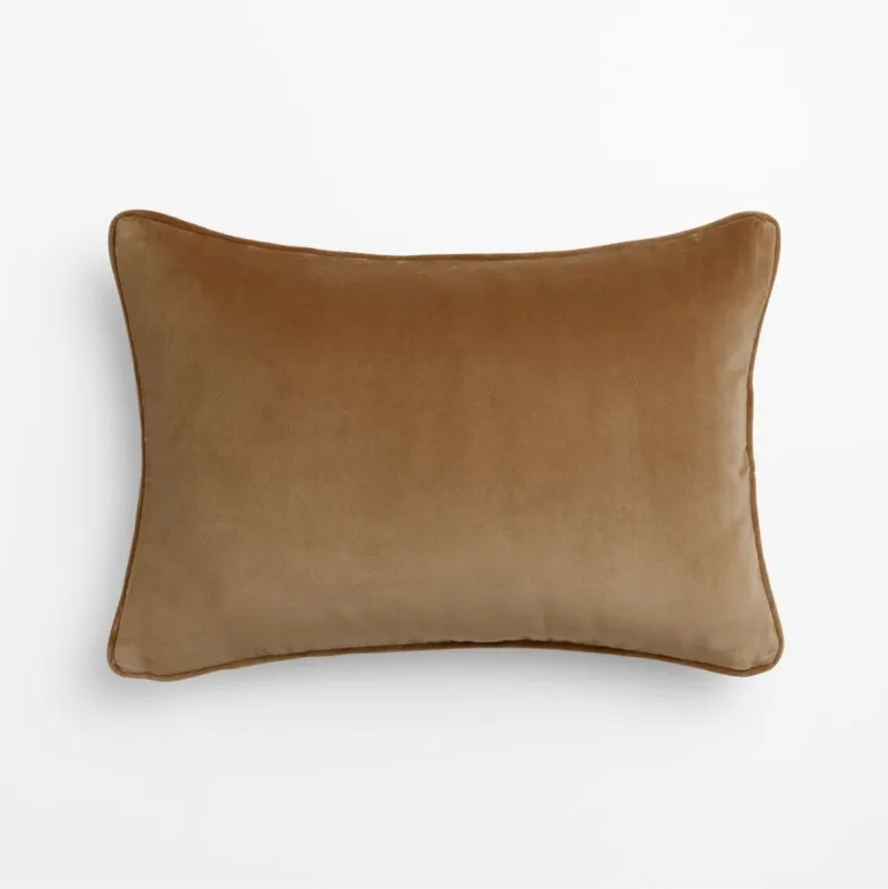 Soft Focus Organic Cotton Velvet 22"x15" Chestnut Brown Throw Pillow with Down-Alternative Insert by Laura Harrier and Tiffany Howell
