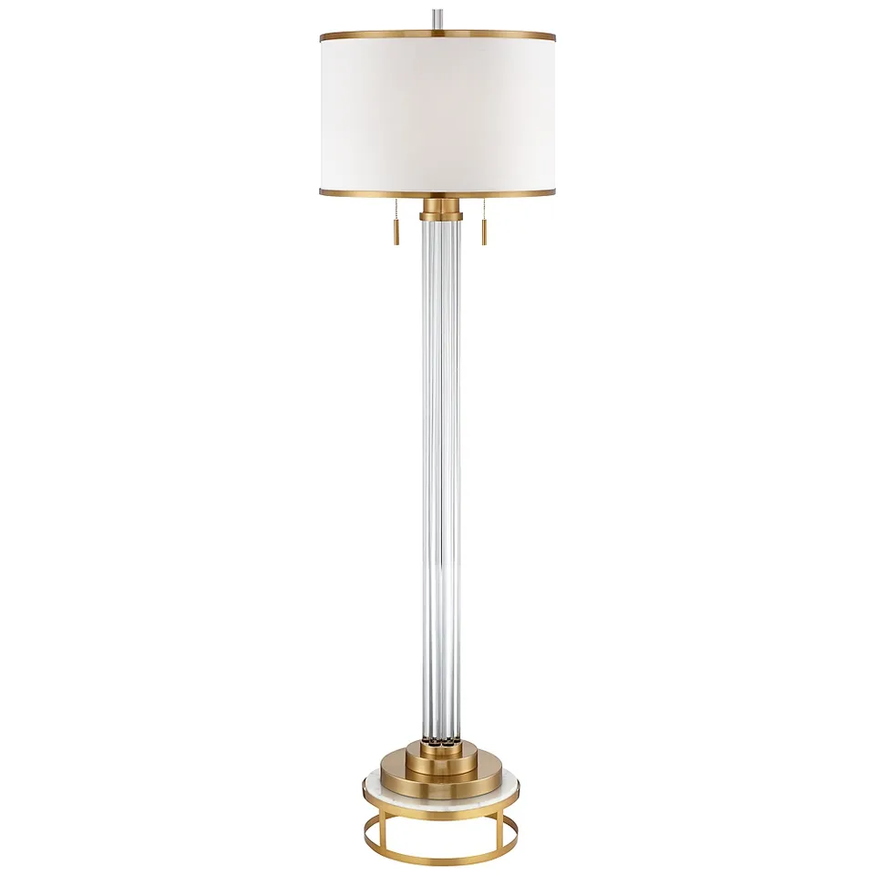 Possini Euro Cadence Crystal and Satin Brass Floor Lamp with Riser