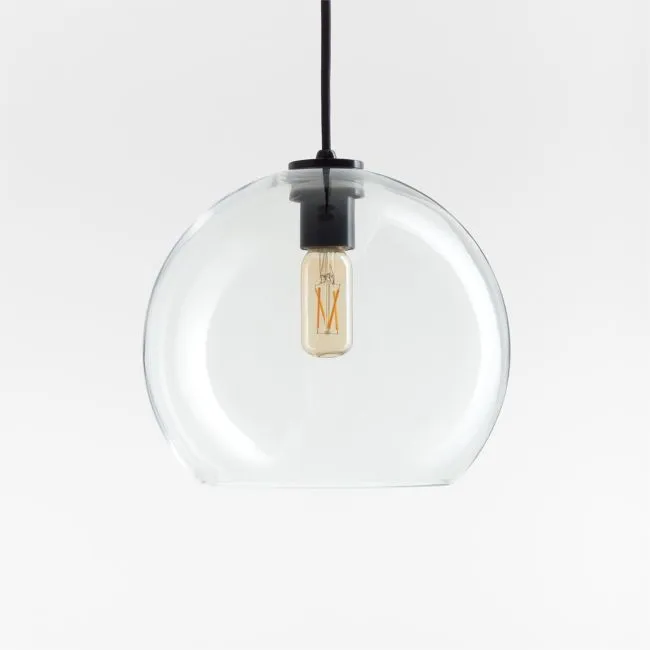Arren Black Single Pendant Light with Large Round Clear Glass Shade 10.5"