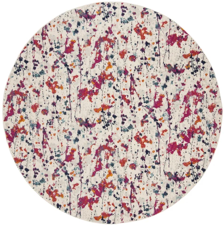 Arlo Home Woven Area Rug, EVK284Q, Ivory/Red,  6' 7" X 6' 7" Round