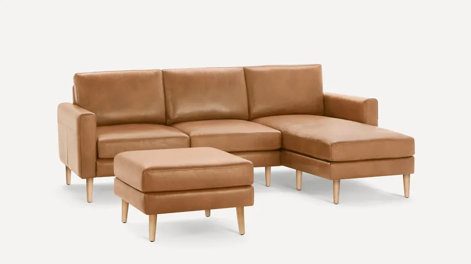 Nomad Leather Sectional with Ottoman - Camel - Top Grain Leather / Oak - Wood / Block