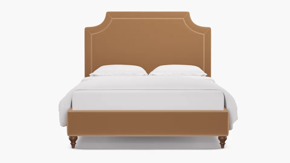 Deco Bed, Camel Performance Plush Velvet, Walnut Traditional Turned Leg, Twin