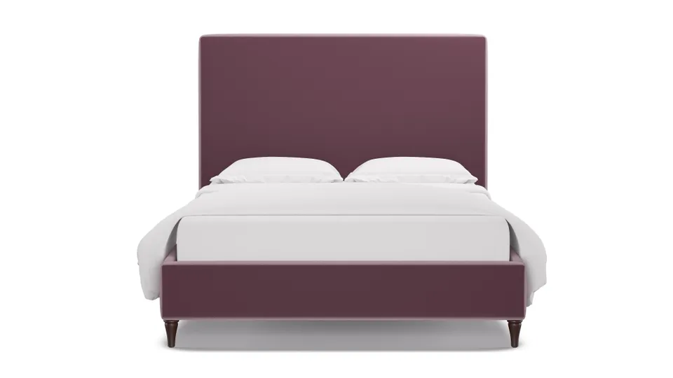 Classic Bed, Lavender Performance Plush Velvet, Espresso Decorative Tapered Leg, Twin