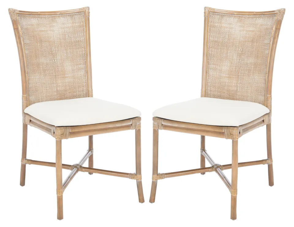 Chiara Rattn Dine Chair W/ Cushion, Set Of 2 - White / Grey White Wash