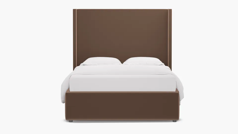 Modern Wingback Bed, Mink Performance Plush Velvet, Full