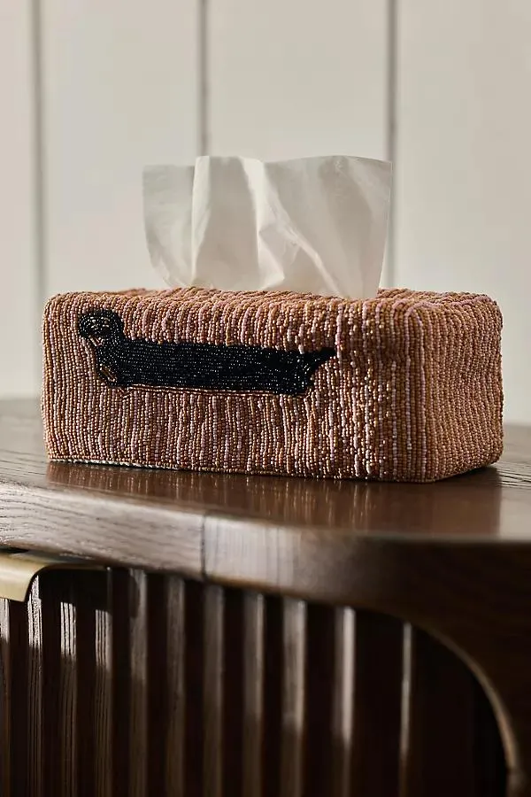 Dog Icon Beaded Tissue Box Cover