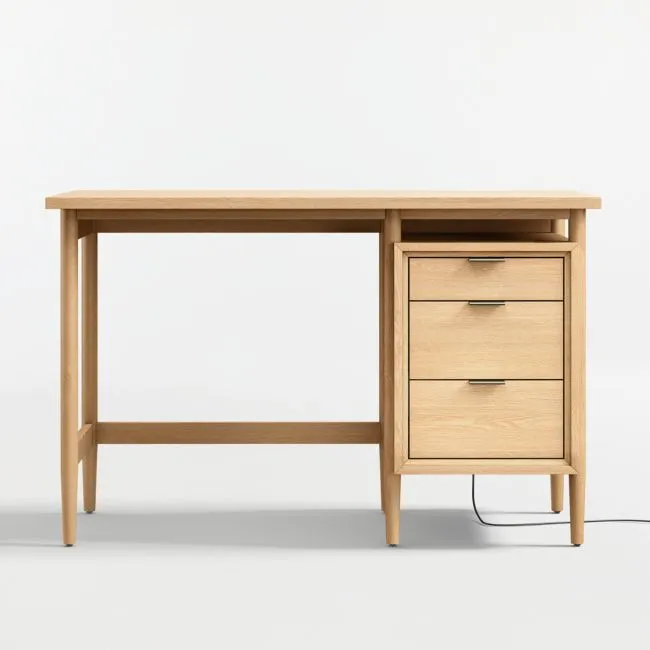 Bodie 47" Natural Oak Wood 3-Drawer Kids Desk with Power