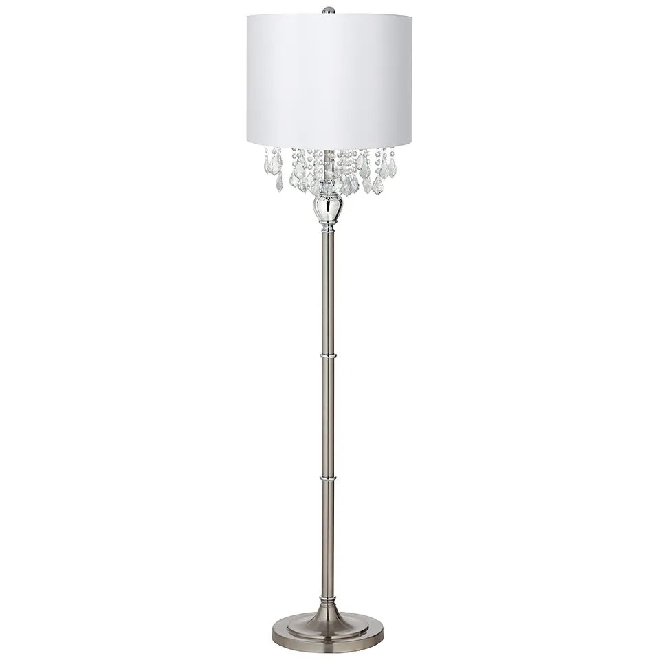 Crystals 60 1/2" Satin Steel Floor Lamp with White Drum Shade