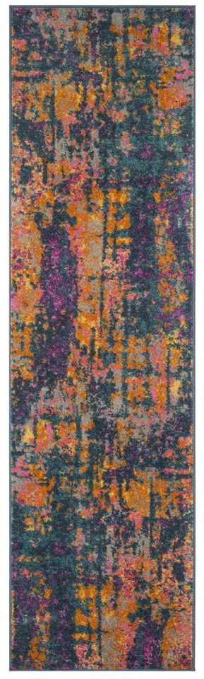 Arlo Home Woven Area Rug, MAD143A, Blue/Orange,  2' 3" X 8'