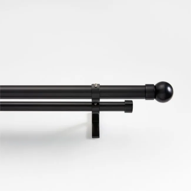 1" Black Double Rod 88"-120" with Small Round Finial and Small Endcap