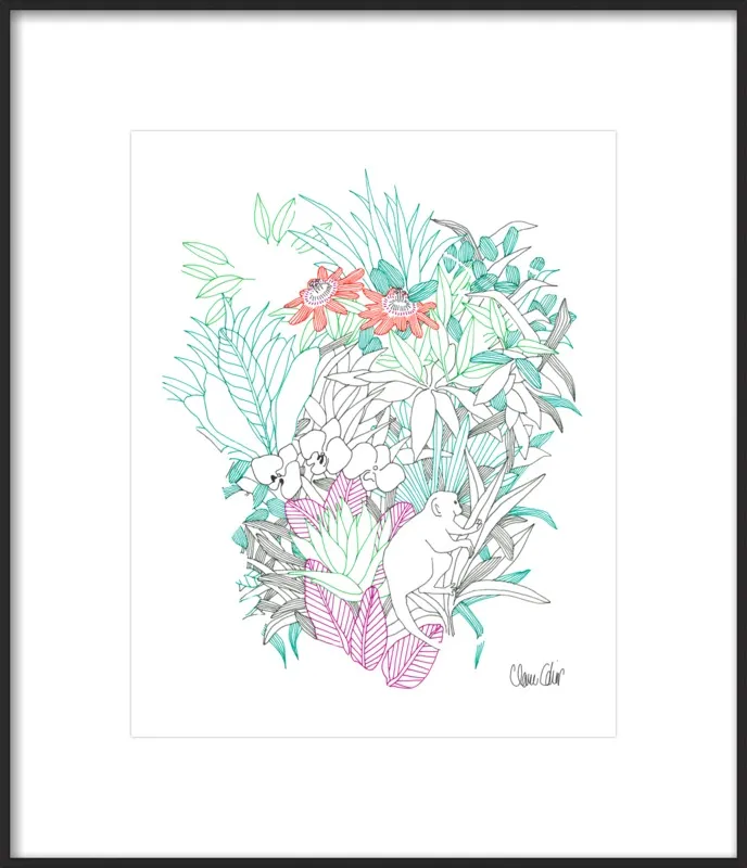 Passionflowers, orchids and the squirrel monkey  by Claire Colin for Artfully Walls