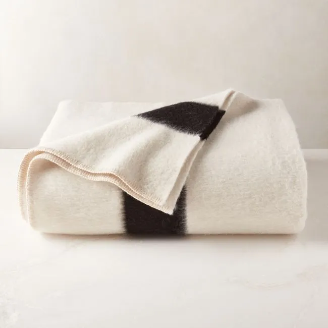 Siempre Ivory and Black Stripe Alpaca Full/Queen Bed Blanket by Blacksaw
