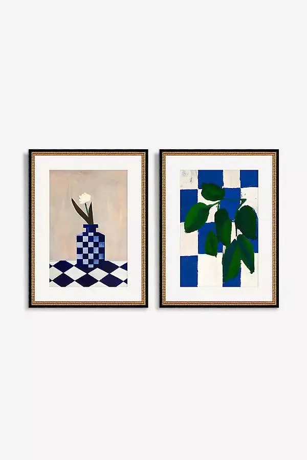 Checkered Botanicals Diptych Wall Art