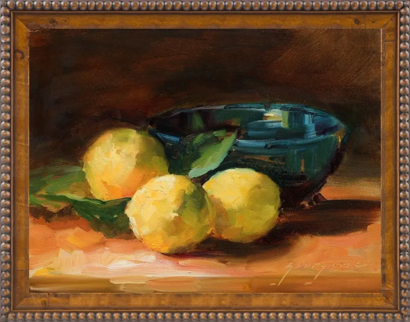 Lemons and Blue Bowl by Georgesse Gomez for Artfully Walls