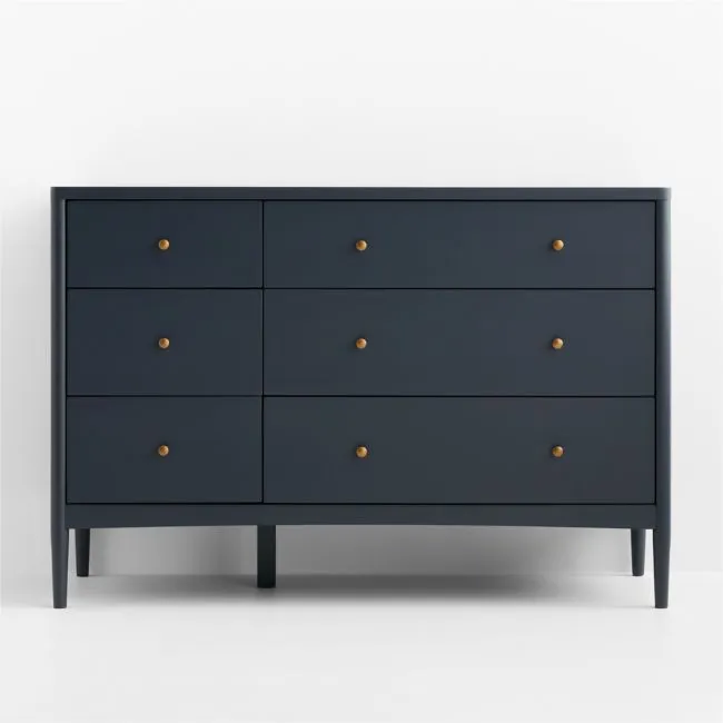 Hampshire 50" Navy Blue Wood Wide 6-Drawer Kids Dresser