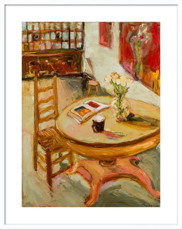 Still Life with open book on table by Ana Guzman for Artfully Walls