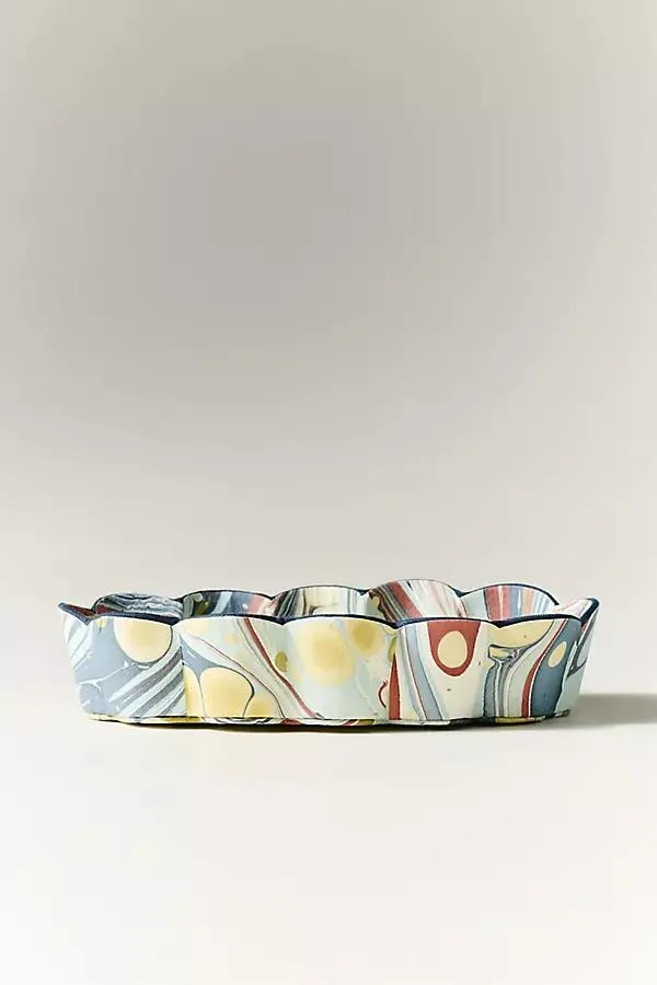 Craft Boat Hand Marbled Scalloped Trinket Dish