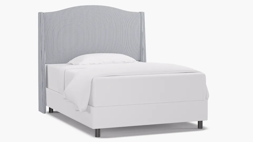 Classic Wingback Headboard, Black Classic Ticking Stripe, Full