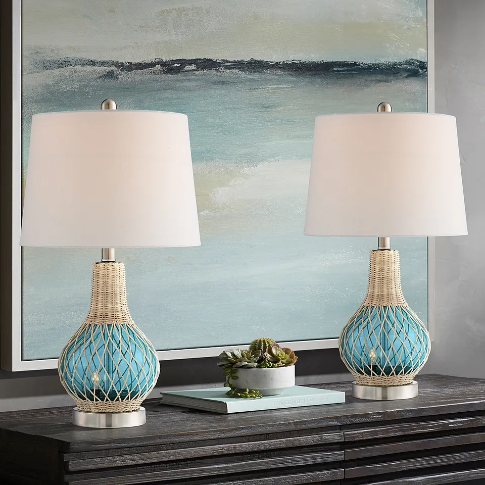 Possini Euro Alana 22 3/4" Blue Glass LED Night Light Lamps Set of 2